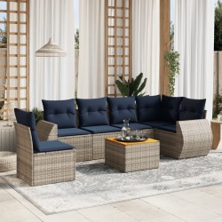 Ensemble de canapé de jardin 7 pcs avec coussins gris résine tressée 622423622423