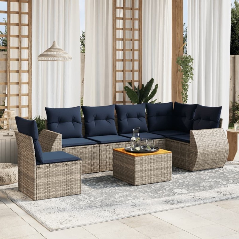 Ensemble de canapé de jardin 7 pcs avec coussins gris résine tressée 622423622423