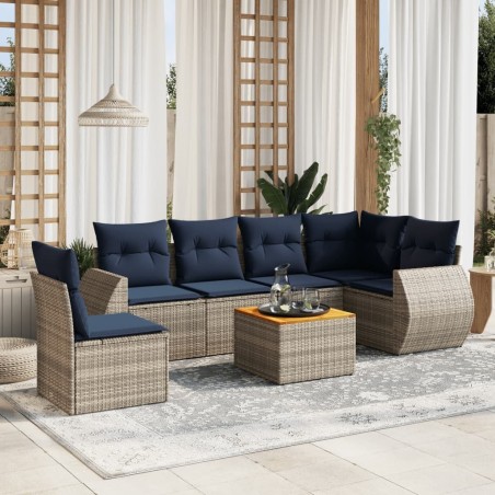 Ensemble de canapé de jardin 7 pcs avec coussins gris résine tressée 622423622423