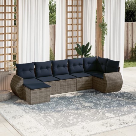 Ensemble de canapé de jardin 7 pcs avec coussins gris résine tressée 622424622424
