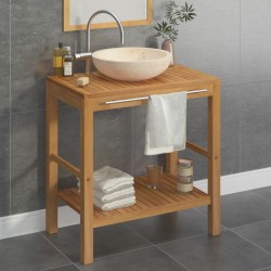 Armoire de toilette en teck solide avec lavabo en marbre Crème 622428622428