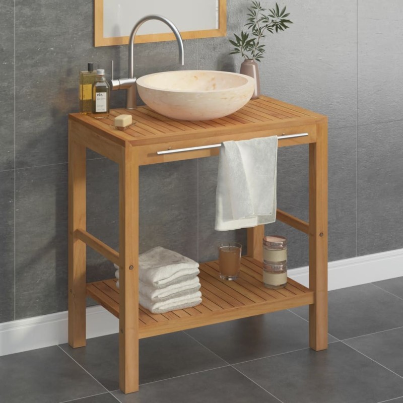 Armoire de toilette en teck solide avec lavabo en marbre Crème 622428622428