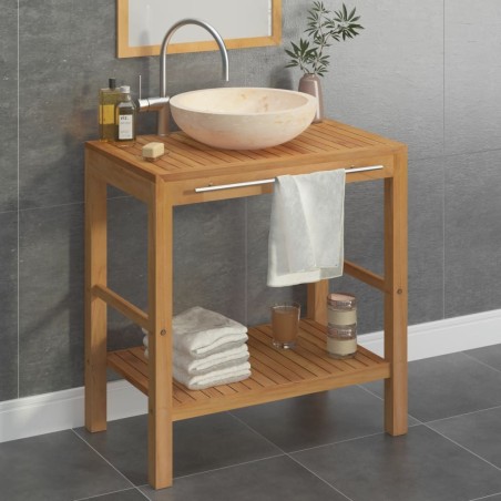 Armoire de toilette en teck solide avec lavabo en marbre Crème 622428622428