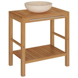 Armoire de toilette en teck solide avec lavabo en marbre Crème 622428622428