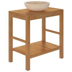 Armoire de toilette en teck solide avec lavabo en marbre Crème 622428622428