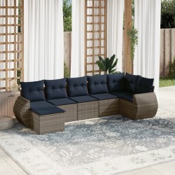 Ensemble de canapé de jardin 7 pcs avec coussins gris résine tressée 622431622431