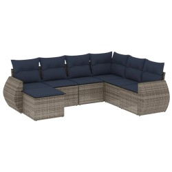Ensemble de canapé de jardin 7 pcs avec coussins gris résine tressée 622431622431