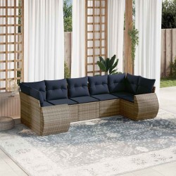 Ensemble de canapé de jardin 7 pcs avec coussins gris résine tressée 622434622434