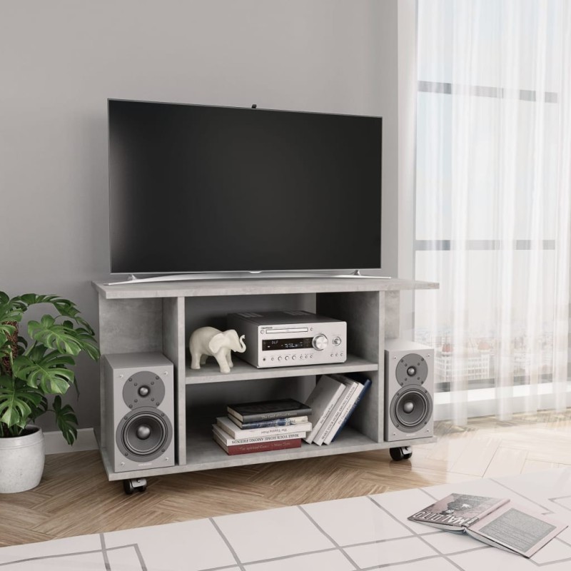 Meuble TV et roulettes gris béton 80x40x45 cm bois d'ingénierie 622435622435
