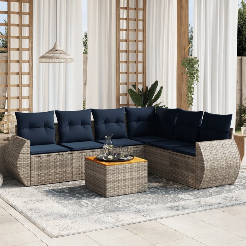 Ensemble de canapé de jardin 7 pcs avec coussins gris résine tressée 622436622436