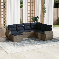 Ensemble de canapé de jardin 8 pcs avec coussins gris résine tressée 622443622443