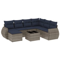 Ensemble de canapé de jardin 8 pcs avec coussins gris résine tressée 622443622443