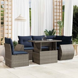 Ensemble de canapé de jardin 6 pcs avec coussins gris résine tressée 622446622446