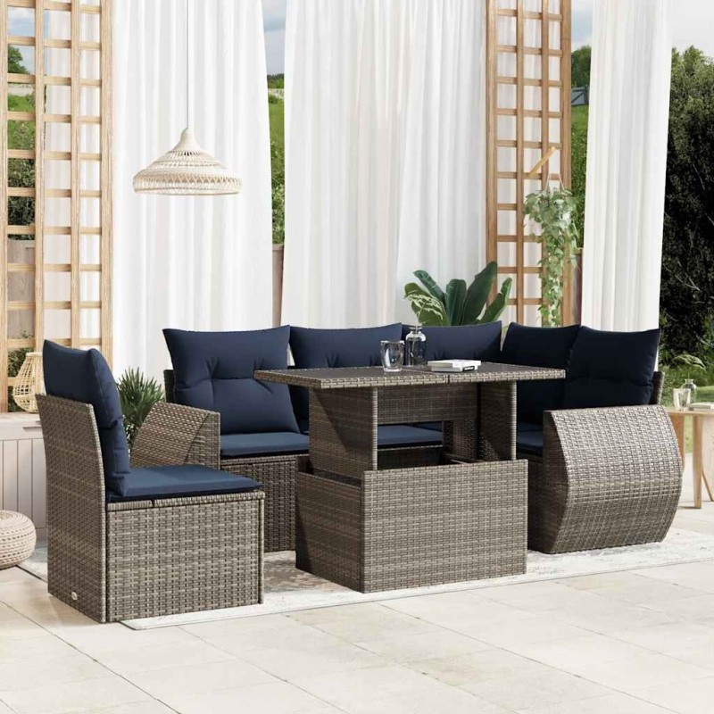 Ensemble de canapé de jardin 6 pcs avec coussins gris résine tressée 622446622446