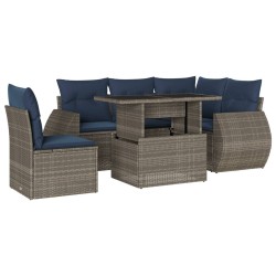 Ensemble de canapé de jardin 6 pcs avec coussins gris résine tressée 622446622446