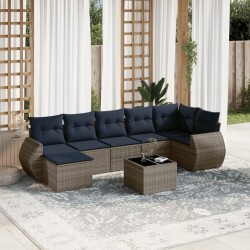 Ensemble de canapé de jardin 8 pcs avec coussins gris résine tressée 622450622450