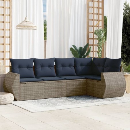 Ensemble de canapé de jardin 5 pcs avec coussins gris résine tressée 622454622454
