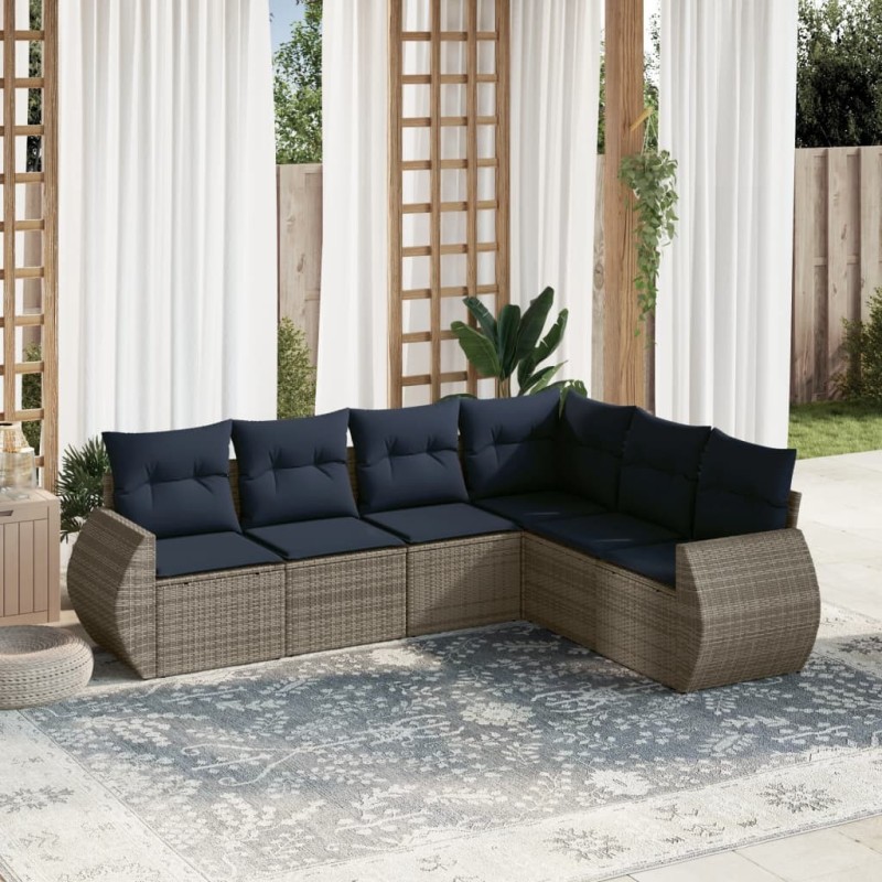 Ensemble de canapé de jardin 6 pcs avec coussins gris résine tressée 622456622456