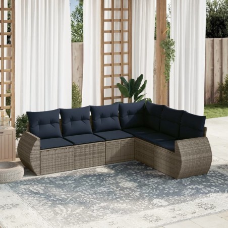 Ensemble de canapé de jardin 6 pcs avec coussins gris résine tressée 622456622456