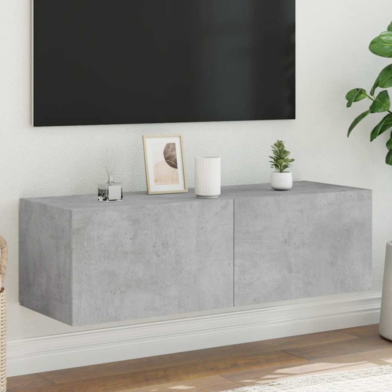 Meuble TV mural avec lumières LED gris béton 100x35x31 cm 622461622461