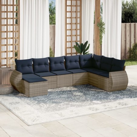 Ensemble de canapé de jardin 8 pcs avec coussins gris résine tressée 622462622462