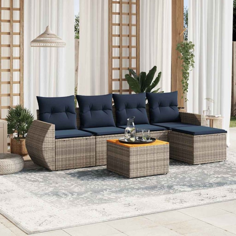 Ensemble de canapé de jardin 6 pcs avec coussins gris résine tressée 622464622464