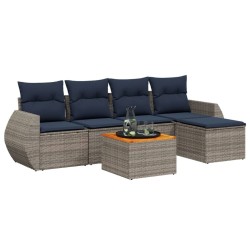 Ensemble de canapé de jardin 6 pcs avec coussins gris résine tressée 622464622464