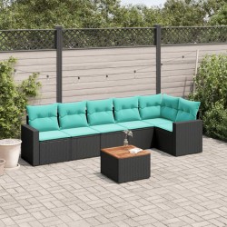 Salon de jardin 7 pcs avec coussins noir résine tressée 622475622475
