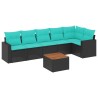 Salon de jardin 7 pcs avec coussins noir résine tressée 622475622475
