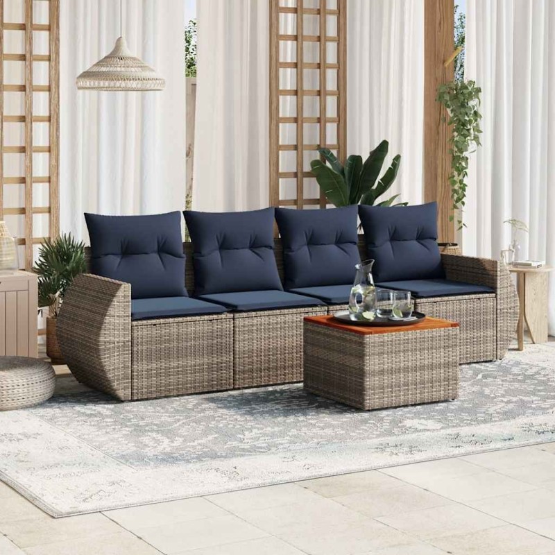 Ensemble de canapé de jardin 5 pcs avec coussins gris résine tressée 622477622477