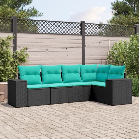 Salon de jardin 5 pcs avec coussins noir résine tressée 622478622478