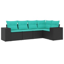 Salon de jardin 5 pcs avec coussins noir résine tressée 622478622478