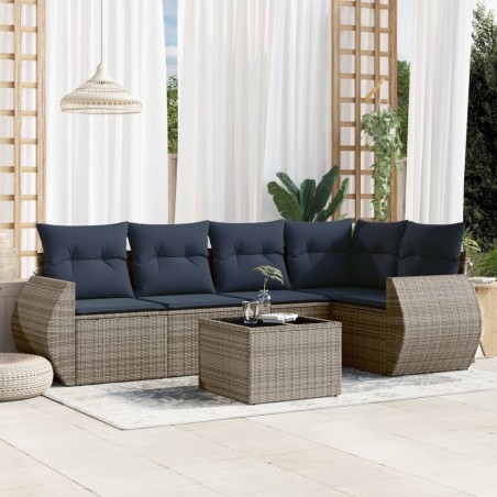 Ensemble de canapé de jardin 6 pcs avec coussins gris résine tressée 622483622483
