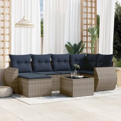 Ensemble de canapé de jardin 7 pcs avec coussins gris résine tressée 622486622486