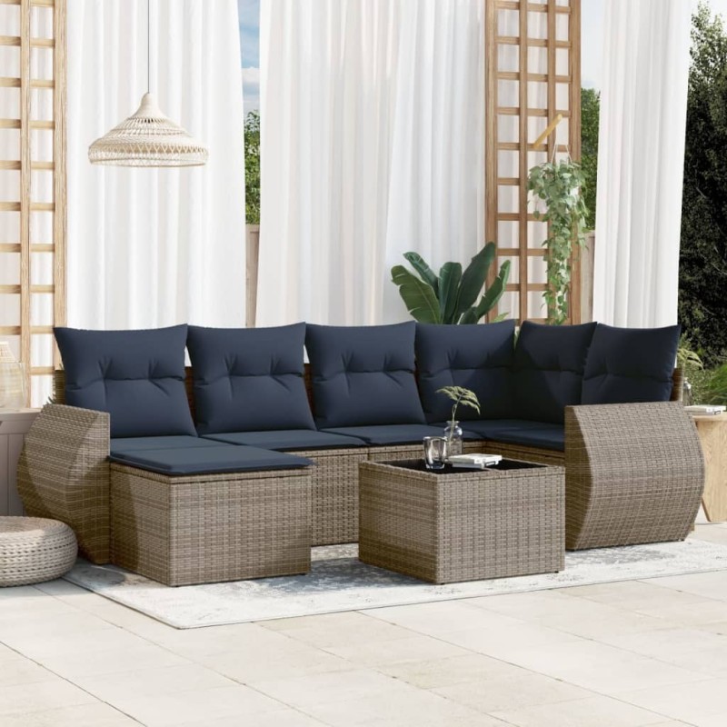 Ensemble de canapé de jardin 7 pcs avec coussins gris résine tressée 622486622486
