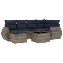 Ensemble de canapé de jardin 7 pcs avec coussins gris résine tressée 622486622486