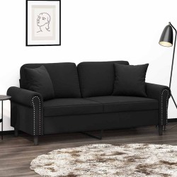 Canapé 2 places avec oreillers décoratifs noir 140 cm velours 622491622491