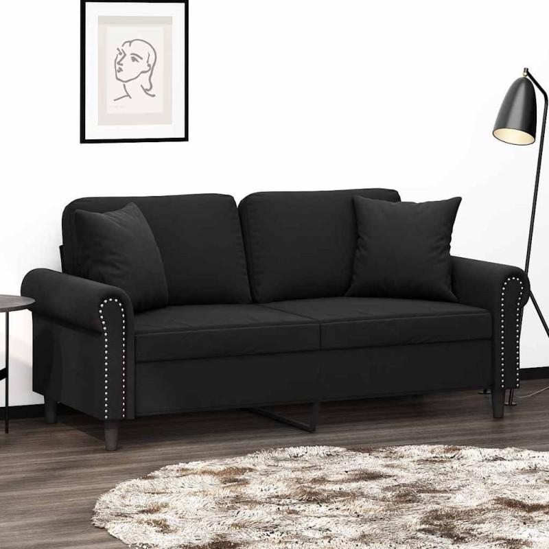 Canapé 2 places avec oreillers décoratifs noir 140 cm velours 622491622491