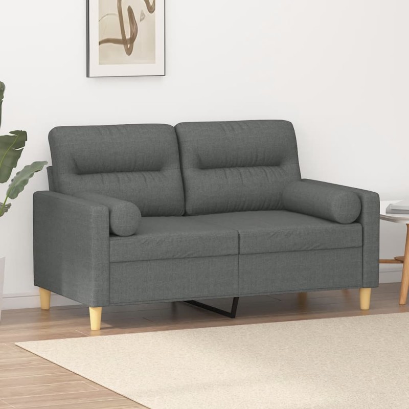 Canapé 2 places avec oreillers gris foncé 120 cm tissu 622492622492