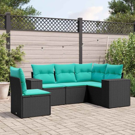 Salon de jardin 5 pcs avec coussins noir résine tressée 622495622495