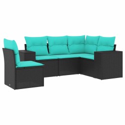 Salon de jardin 5 pcs avec coussins noir résine tressée 622495622495