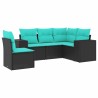 Salon de jardin 5 pcs avec coussins noir résine tressée 622495622495