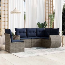 Ensemble de canapé de jardin 5 pcs avec coussins gris résine tressée 622499622499