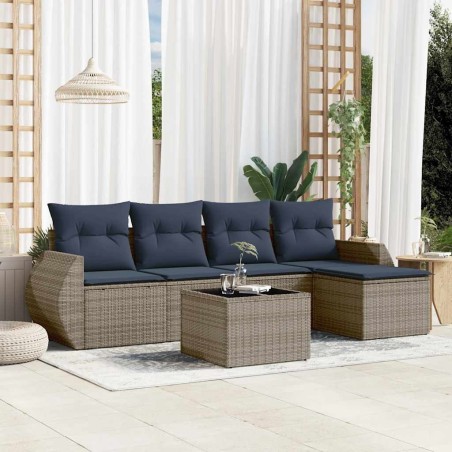 Ensemble de canapé de jardin 6 pcs avec coussins gris résine tressée 622507622507