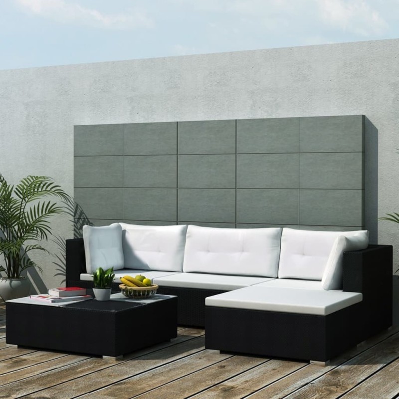Salon de jardin 5 pcs avec coussins résine tressée noir 622510622510