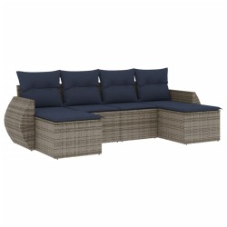 Ensemble de canapé de jardin 6 pcs avec coussins gris résine tressée 622515622515