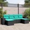Salon de jardin 6 pcs avec coussins noir résine tressée 622534622534
