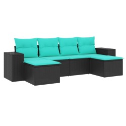 Salon de jardin 6 pcs avec coussins noir résine tressée 622534622534