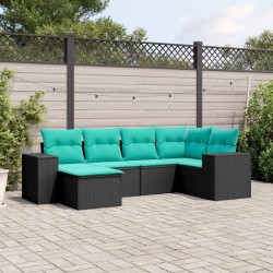 Salon de jardin 6 pcs avec coussins noir résine tressée 622538622538
