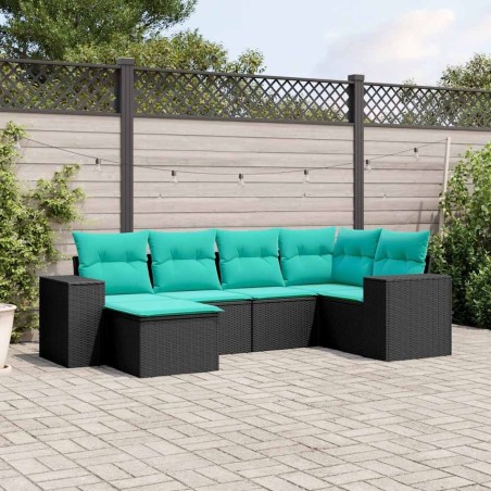 Salon de jardin 6 pcs avec coussins noir résine tressée 622538622538